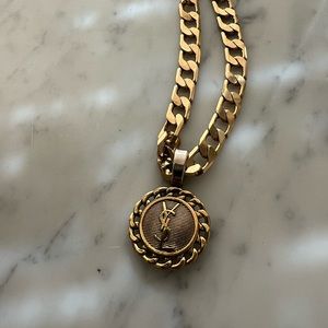 YSL vintage button charm gold plated on chain.